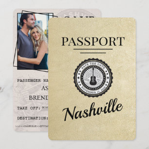 Champagne Gold Nashville Passport Save the Date