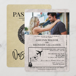 Champagne Gold Nashville Passport Wedding Einladung