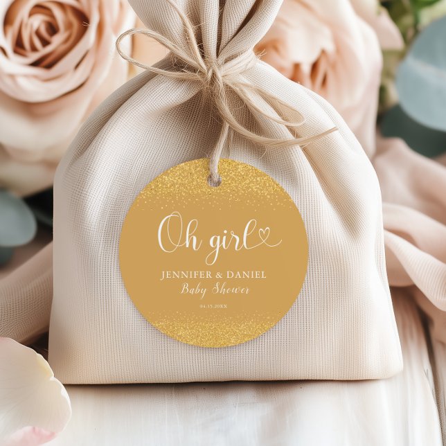 Champagne Gold Oh Girl Favor Glitter Confetti Geschenkanhänger (Von Creator hochgeladen)