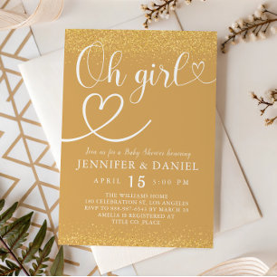 Champagne Gold Oh Girl Luxus Glitter Schrift Einladung