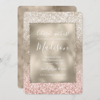 Champagne Gold Pink White Glitzy Glitzer Einladung