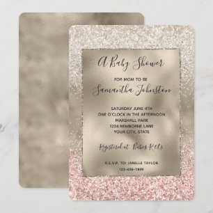 Champagne Gold Pink White Glitzy Glitzer Einladung