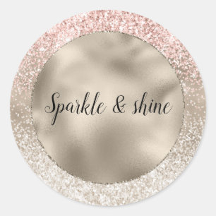 Champagne Gold Pink White Glitzy Glitzer Runder Aufkleber