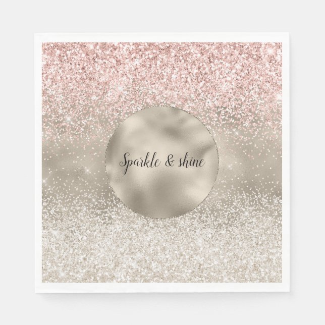 Champagne Gold Pink White Glitzy Glitzer Serviette (Vorderseite)
