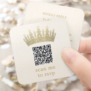 Champagne & Gold Quinceañera-Kronen-Scan-Me-QR-RSV Begleitkarte