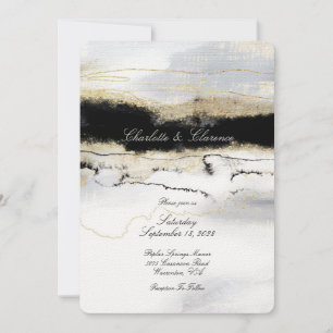 Champagne Gold Schwarz-weiß Watercolor Hochzeit Einladung