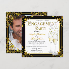 Champagne Gold Schwarz-weißes Engagement Party Fot Einladung