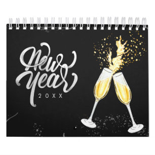 Champagne Gold Schwarzer Wein Glass Confetti Moder Kalender