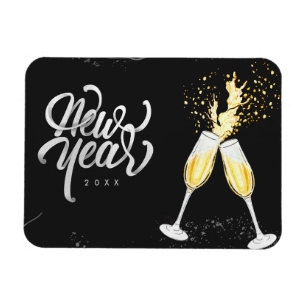 Champagne Gold Schwarzer Wein Glass Confetti Moder Magnet