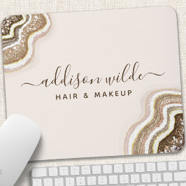 Champagne Gold Tan Brown Glitzer Agate Geode Mousepad