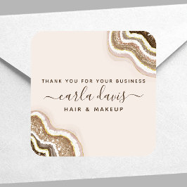 Champagne Gold Tan Glitzer Agate Geode Business Quadratischer Aufkleber