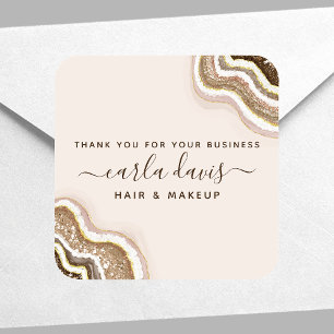 Champagne Gold Tan Glitzer Agate Geode Business Quadratischer Aufkleber