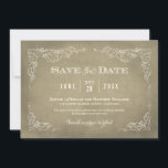 Champagne Gold Vintag Weinberg Rustikale Hochzeit Save The Date<br><div class="desc">Diese feierliche Hochzeit speichern Sie die Datumskarte mit einem Vintagen Weinetikett-Design. Rustikale,  von Hand gezeichnet Skizzen von Blätter der Weinrebe bilden den Rahmen für die wichtigsten Details. Auf der Rückseite erscheint ein einfach geblüht Monogramm. Neutrales Champagnergold / Bräune und Elfenbeinfarben.</div>