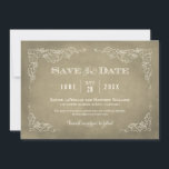 Champagne Gold Vintag Weinberg Rustikale Hochzeit Save The Date<br><div class="desc">Diese feierliche Hochzeit speichern Sie die Datumskarte mit einem Vintagen Weinetikett-Design. Rustikale,  von Hand gezeichnet Skizzen von Blätter der Weinrebe bilden den Rahmen für die wichtigsten Details. Auf der Rückseite erscheint ein einfach geblüht Monogramm. Neutrales Champagnergold / Bräune und Elfenbeinfarben.</div>