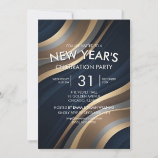 Champagne Gold Wave New Year Party Invitation Einladung