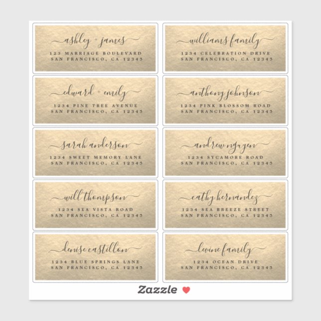 Champagne Gold Wedding Guest Address Labels (Blatt)