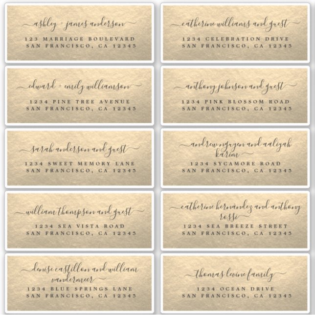 Champagne Gold Wedding Guest Address Labels (Vorderseite)