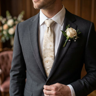 Champagne-Gold-Weiß-Botanische Hochzeits-Groomsmen Krawatte