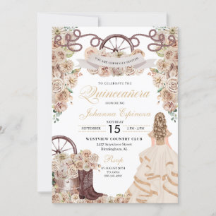 Champagne Gold Western Charro Quinceanera Einladung