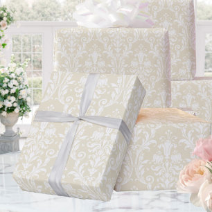 Champagne Gold White Damask Elegante Hochzeit Geschenkpapier