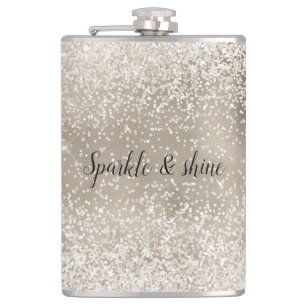 Champagne Gold White Glitzy Glitzer Flachmann