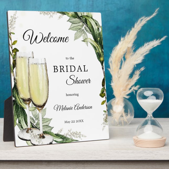 Champagne Greenery Bridal Welcome Sign Plaque Fotoplatte (Seite)