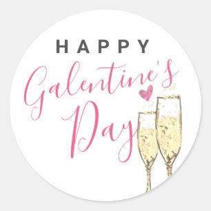 Champagne Happy Galentines Day Runder Aufkleber