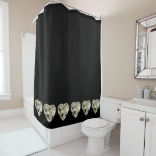 Champagne Hearts Black Shower Vorhang