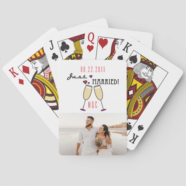 Champagne Hearts Foto Just Married Spielkarten (Rückseite)