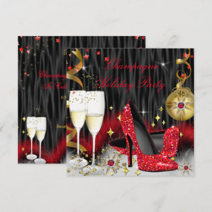 Champagne Holiday Party Rote High Heels Einladung