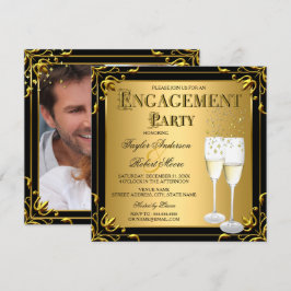 Champagne Imitate Gold Black Engagement Party Foto Einladung