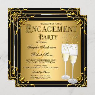 Champagne Imitate Gold Black Engagement Party Foto Einladung