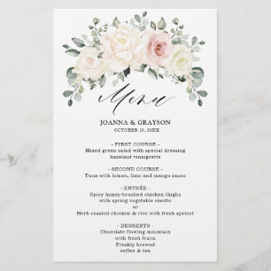 Champagne Ivory Blush Blumengrün Hochzeitsmenü