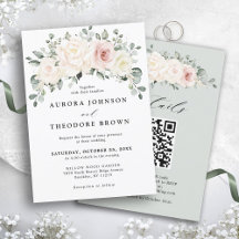 Champagne Ivory Blush Blumengrün QR Hochzeit