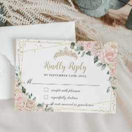 Champagne Ivory Blush Floral Quinceñera Sweet 16 RSVP Karte