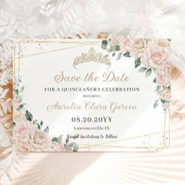 Champagne Ivory Blush Floral Quinceñera Sweet 16 Save The Date