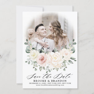 Champagne Ivory Blush Pink Blumengrün Foto Save The Date