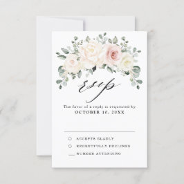 Champagne Ivory Blush Pink Blumengrün Hochzeit RSVP Karte