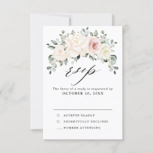 Champagne Ivory Blush Pink Blumengrün Hochzeit RSVP Karte