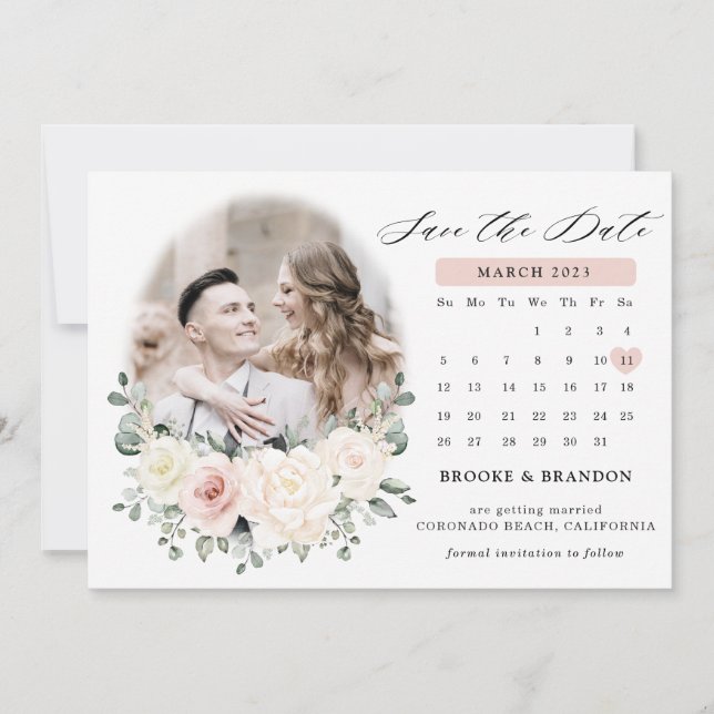 Champagne Ivory Blush Pink Blumengrün Hochzeit Save The Date (Vorderseite)
