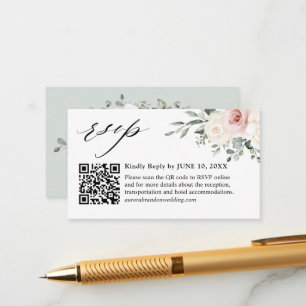 Champagne Ivory Blush Pink Floral QR Code UAWG Begleitkarte