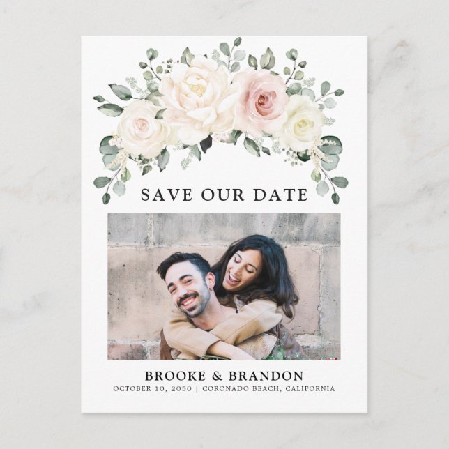 Champagne Ivory Blush Pink Save the Date Postkarte (Vorderseite)