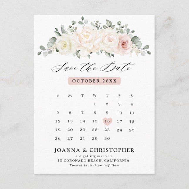 Champagne Ivory Blush Pink Save the Date Postkarte (Vorderseite)