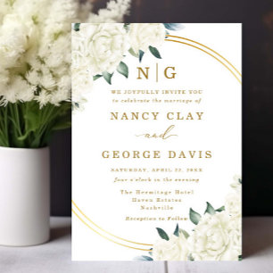 Champagne Ivory Floral Greenery Monogram Wedding Einladung