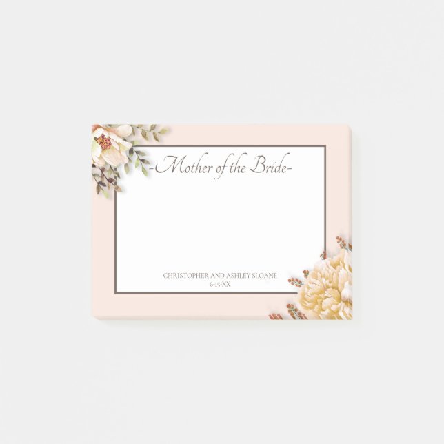 Champagne Ivory Pink Blumenmutter Post-it Klebezettel (Vorderseite)