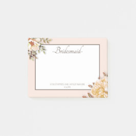 Champagne Ivory Pink Floral Bridesmaid Post-it Klebezettel