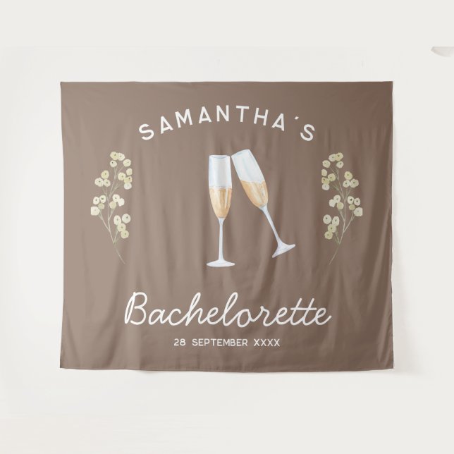 Champagne Junggeselinnen-Abschied Backdrop Boho Fl Wandteppich (Vorderseite (Horizontal))