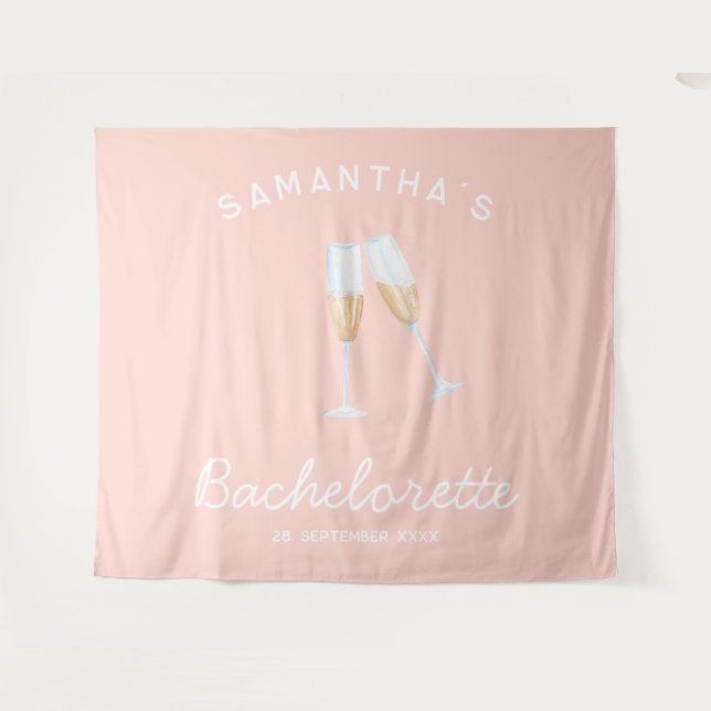 Champagne Junggeselinnen-Abschied Hintergrund Boho Wandteppich (Vorderseite (Horizontal))