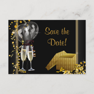 Champagne Konfetti Schwarz Gold Save the Date