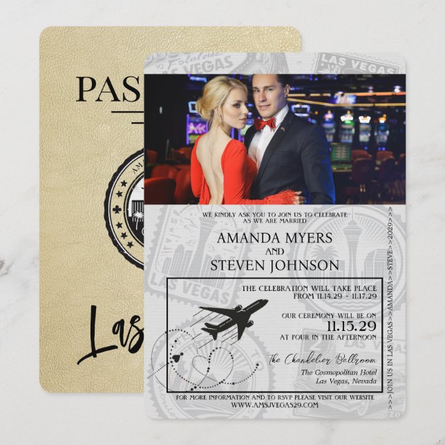 Champagne Las Vegas Passport Wedding Einladung (Vorne/Hinten)
